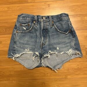 Levi's Blue Frayed Hem Jean Shorts